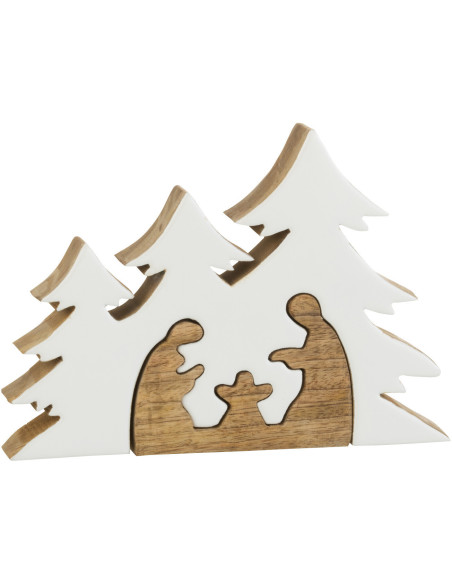 Crêche de Noël Sapins Puzzle en Bois de manguier Blanc Naturel - 1
