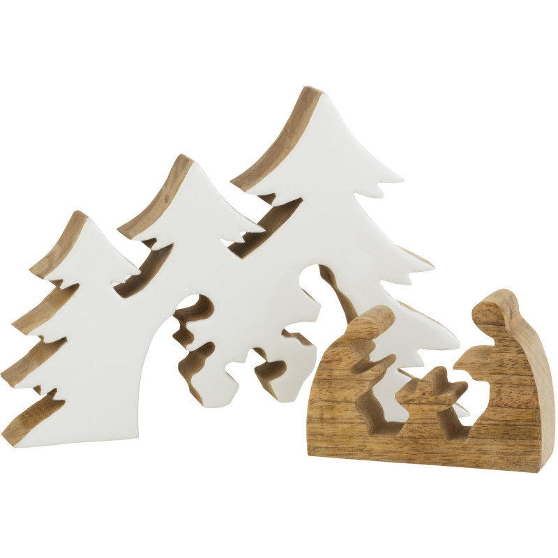 Crêche de Noël Sapins Puzzle en Bois de manguier Blanc Naturel - 3