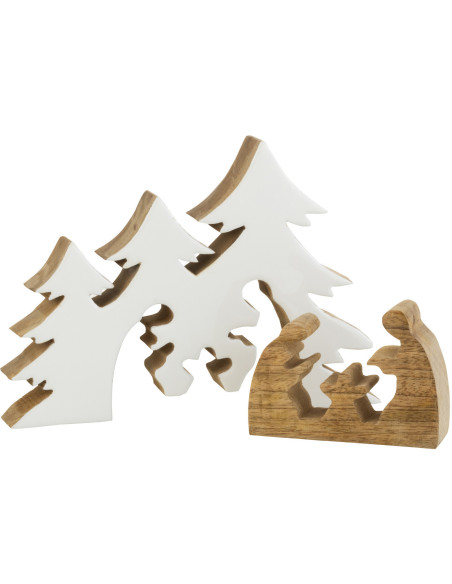 Crêche de Noël Sapins Puzzle en Bois de manguier Blanc Naturel - 3