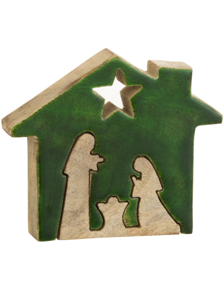 Crêche de Noël Maison Puzzle 15 cm en Bois de manguier Vert Naturel - 1