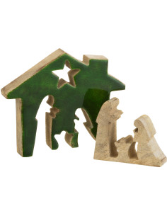 Crêche de Noël Maison Puzzle 15 cm en Bois de manguier Vert Naturel - 2