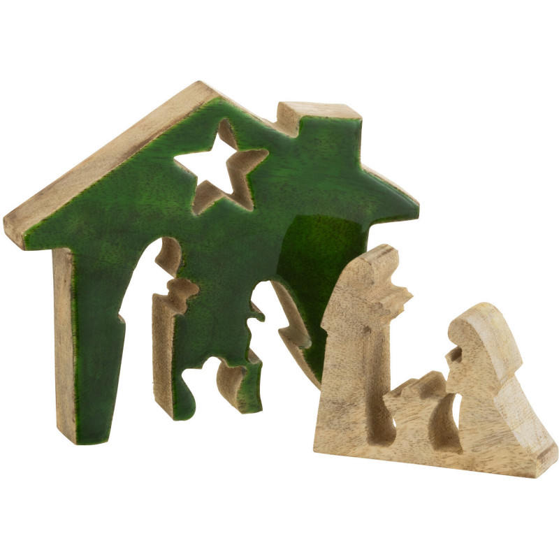 Crêche de Noël Maison Puzzle 15 cm en Bois de manguier Vert Naturel - 2