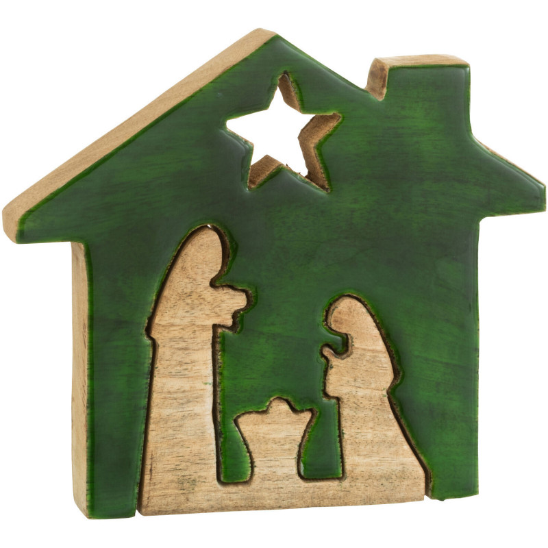 Crêche de Noël Maison Puzzle 20 cm en Bois de manguier Vert Naturel - 1