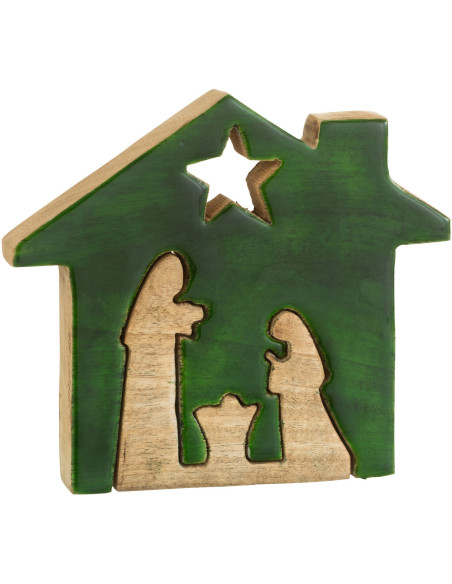 Crêche de Noël Maison Puzzle 20 cm en Bois de manguier Vert Naturel - 1