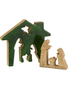 Crêche de Noël Maison Puzzle 20 cm en Bois de manguier Vert Naturel - 2