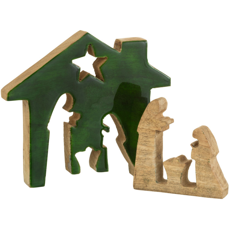 Crêche de Noël Maison Puzzle 20 cm en Bois de manguier Vert Naturel - 2