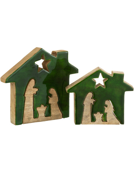 Crêche de Noël Maison Puzzle 20 cm en Bois de manguier Vert Naturel - 3