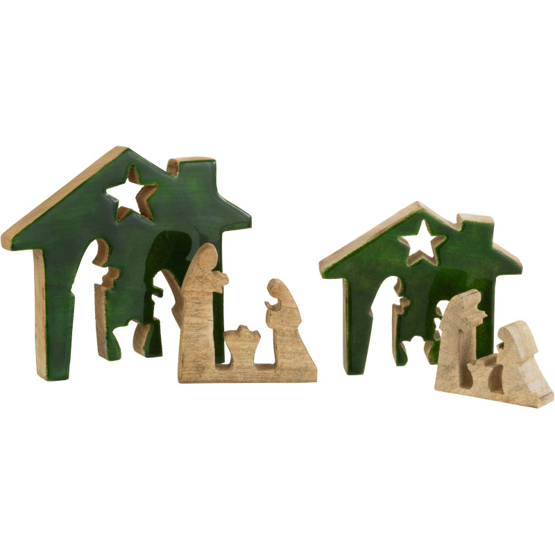Crêche de Noël Maison Puzzle 20 cm en Bois de manguier Vert Naturel - 4