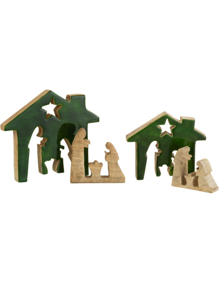 Crêche de Noël Maison Puzzle 20 cm en Bois de manguier Vert Naturel - 4