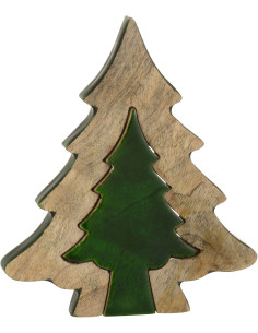 Sapin de Noël Puzzle Hauteur 20 cm en Bois de manguier Naturel Vert - 1