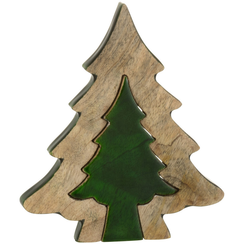 Sapin de Noël Puzzle Hauteur 20 cm en Bois de manguier Naturel Vert - 1