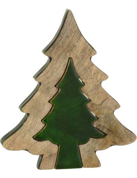Sapin de Noël Puzzle Hauteur 20 cm en Bois de manguier Naturel Vert - 1