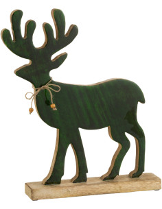 Statue déco XL Cerf Bruiser en Bois de manguier Vert - 1