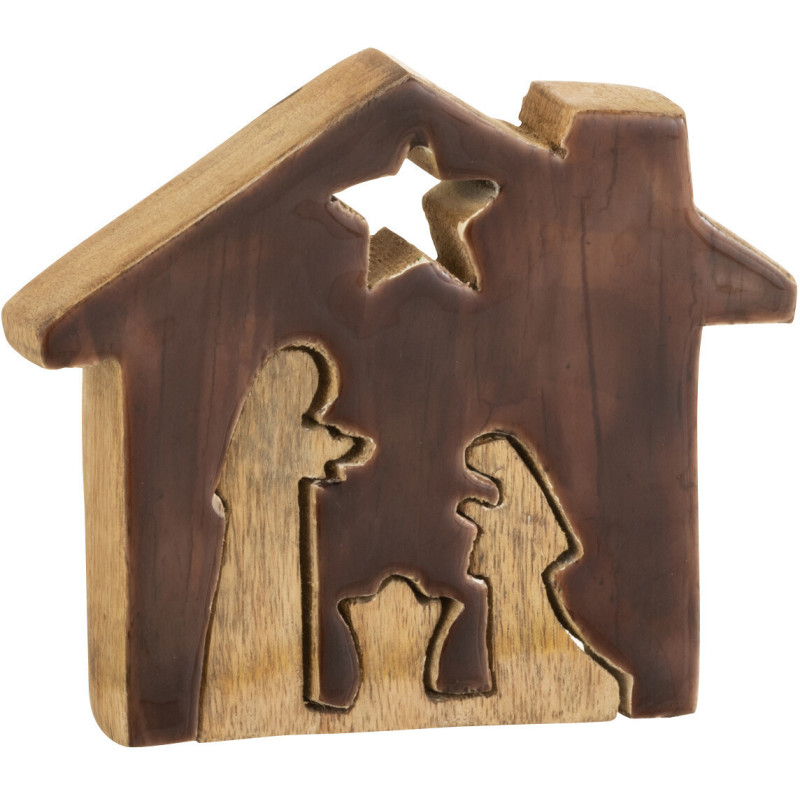 Crêche de Noël Maison Puzzle 15 cm en Bois de manguier Marron Naturel - 1