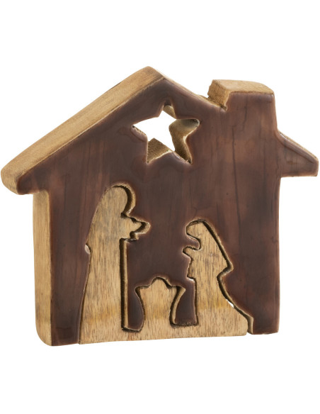 Crêche de Noël Maison Puzzle 15 cm en Bois de manguier Marron Naturel - 1