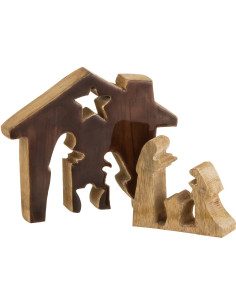 Crêche de Noël Maison Puzzle 15 cm en Bois de manguier Marron Naturel - 2