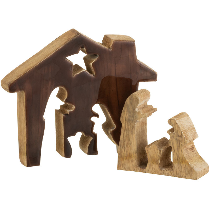Crêche de Noël Maison Puzzle 15 cm en Bois de manguier Marron Naturel - 2