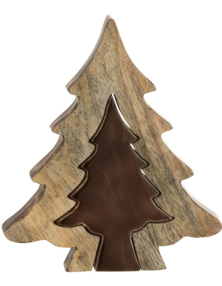 Sapin de Noël Puzzle Hauteur 20 cm en Bois de manguier Naturel Marron - 1
