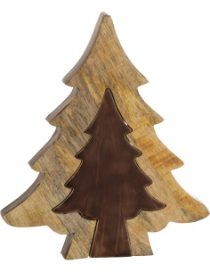 Sapin de Noël Puzzle Hauteur 30 cm en Bois de manguier Naturel Marron - 1