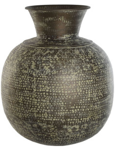 Vase style ancien Boule XXL Hauteur 72 cm en Métal Vert Patiné Motif taches Florino - 1