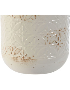 Vase style vintage Rond Hauteur 28 cm en Métal Blanc Vieilli Motif fleurs Kliona - 1 2