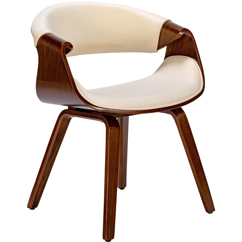 Fauteuil de table haut de gamme en Tissu Blanc crème Bois Marron noyer Velric - 1