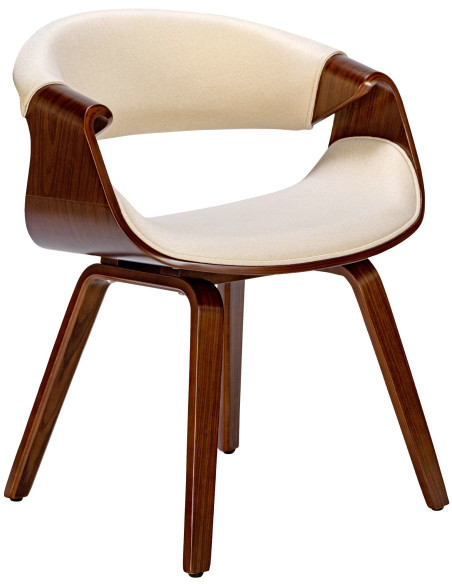 Fauteuil de table haut de gamme en Tissu Blanc crème Bois Marron noyer Velric - 1