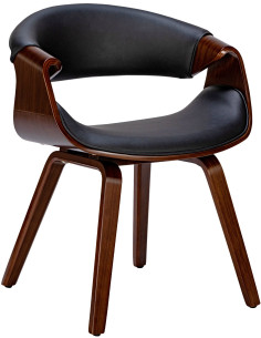 Fauteuil de table haut de gamme en Polyuréthane Noir Bois Marron noyer Velric - 1