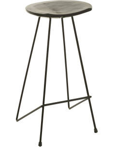 Tabouret de bar Guido en Bois de teck Noir Métal Noir - 1