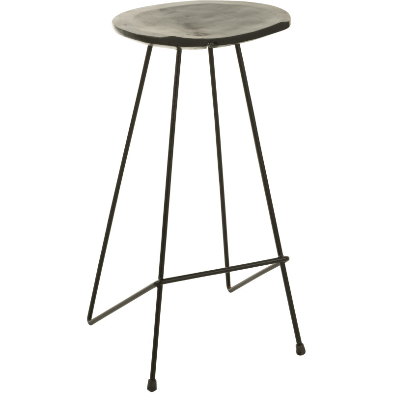 Tabouret de bar Guido en Bois de teck Noir Métal Noir - 1