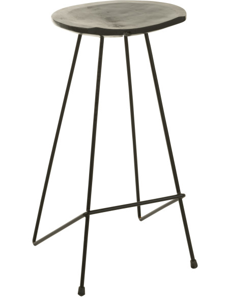 Tabouret de bar Guido en Bois de teck Noir Métal Noir - 1