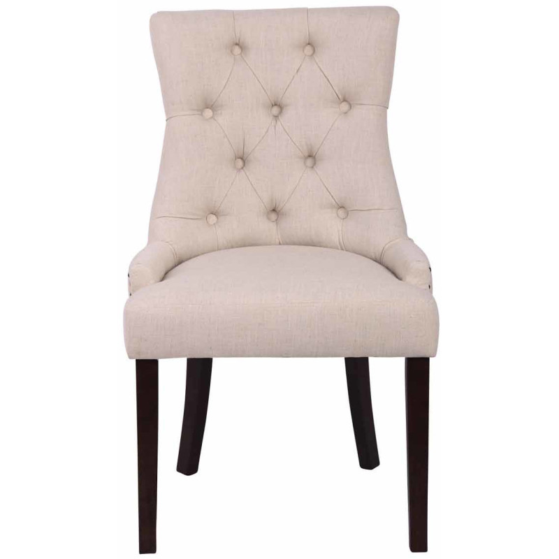 Chaise style vintage Dossier capitonné en Tissu Blanc crème Bois Marron Huguette - 2