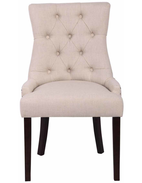 Chaise style vintage Dossier capitonné en Tissu Blanc crème Bois Marron Huguette - 2