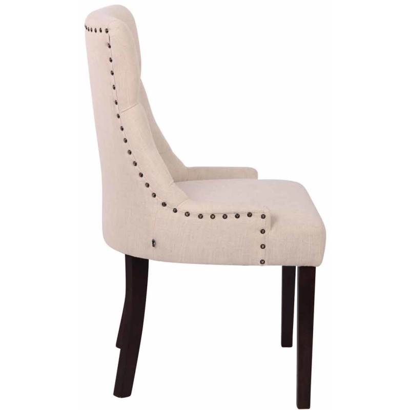 Chaise style vintage Dossier capitonné en Tissu Blanc crème Bois Marron Huguette - 3