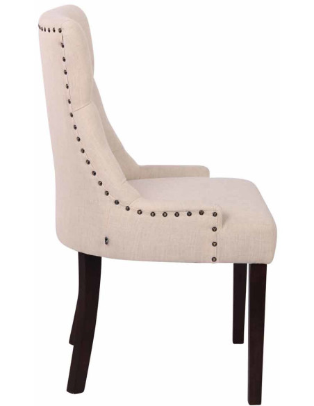 Chaise style vintage Dossier capitonné en Tissu Blanc crème Bois Marron Huguette - 3