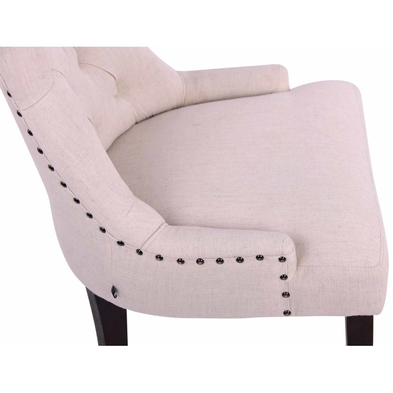 Chaise style vintage Dossier capitonné en Tissu Blanc crème Bois Marron Huguette - 6