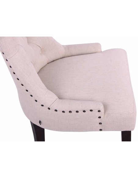 Chaise style vintage Dossier capitonné en Tissu Blanc crème Bois Marron Huguette - 6