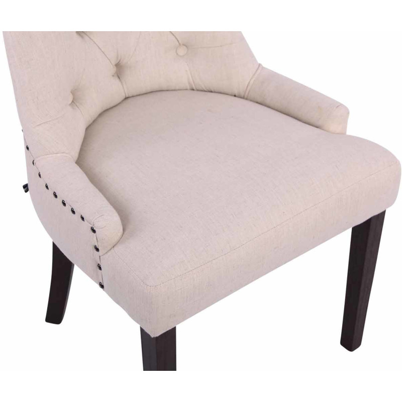 Chaise style vintage Dossier capitonné en Tissu Blanc crème Bois Marron Huguette - 7