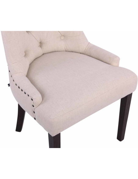 Chaise style vintage Dossier capitonné en Tissu Blanc crème Bois Marron Huguette - 7