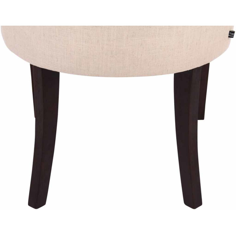 Chaise style vintage Dossier capitonné en Tissu Blanc crème Bois Marron Huguette - 8