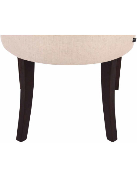 Chaise style vintage Dossier capitonné en Tissu Blanc crème Bois Marron Huguette - 8