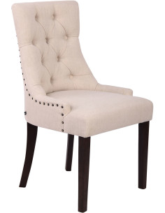 Chaise style vintage Dossier capitonné en Tissu Blanc crème Bois Marron Huguette - 1