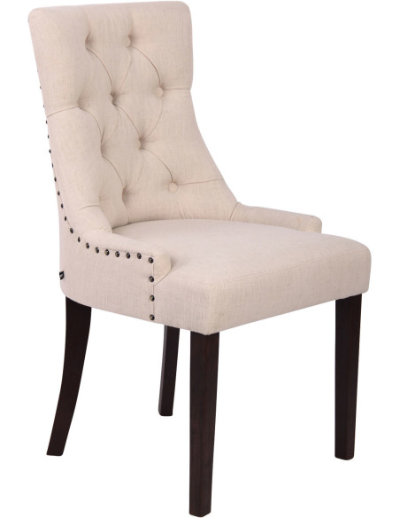 Chaise style vintage Dossier capitonné en Tissu Blanc crème Bois Marron Huguette - 1