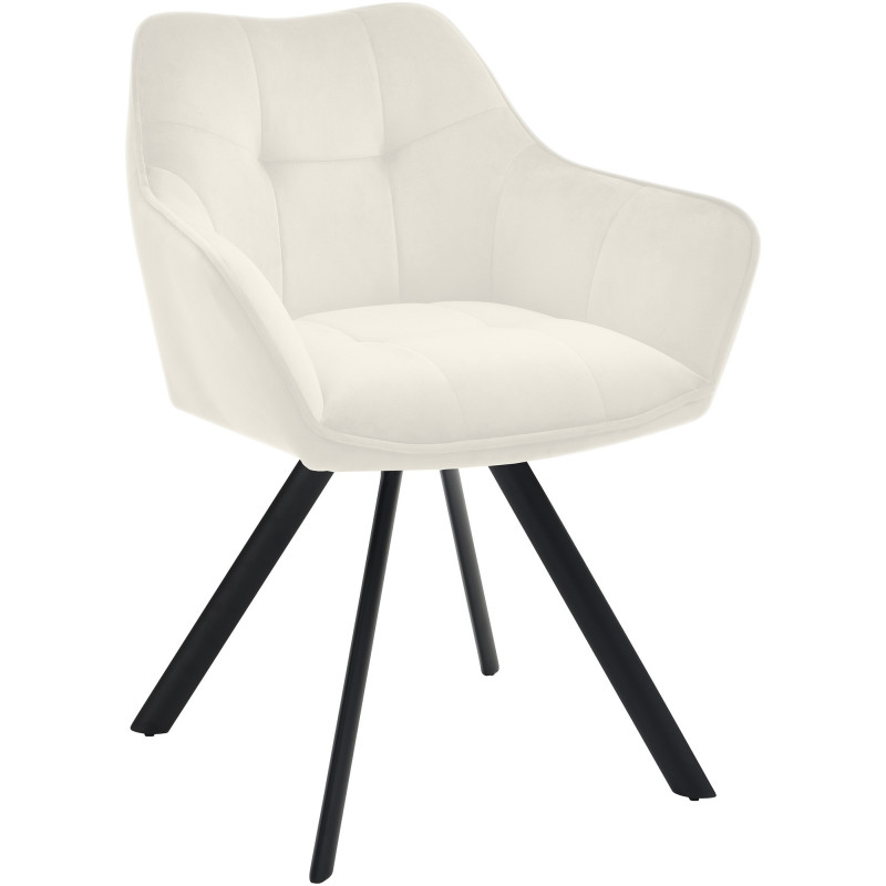 Fauteuil de table moderne en Velours Blanc crème Métal Noir Jovano  - 1