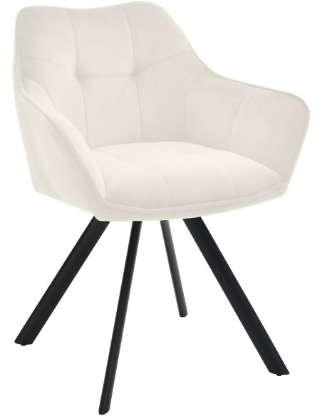 Fauteuil de table moderne en Velours Blanc crème Métal Noir Jovano  - 1