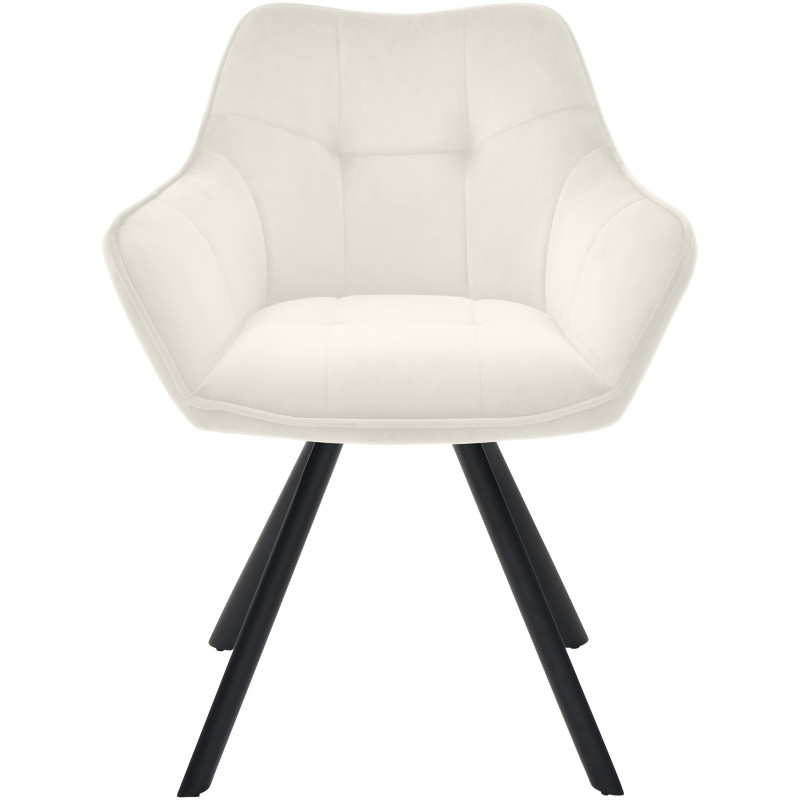 Fauteuil de table moderne en Velours Blanc crème Métal Noir Jovano  - 2