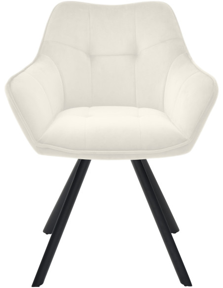 Fauteuil de table moderne en Velours Blanc crème Métal Noir Jovano  - 2