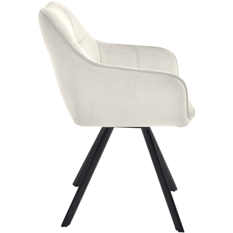 Fauteuil de table moderne en Velours Blanc crème Métal Noir Jovano  - 3