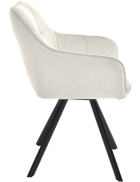 Fauteuil de table moderne en Velours Blanc crème Métal Noir Jovano  - 3