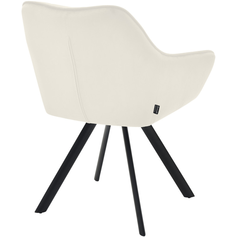 Fauteuil de table moderne en Velours Blanc crème Métal Noir Jovano  - 4